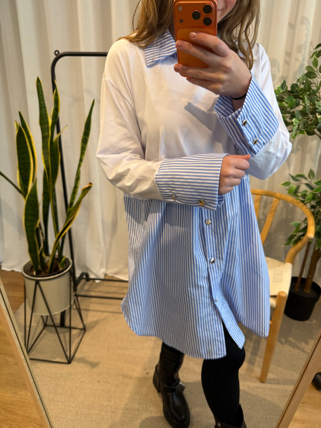 Debbie Shirt Top | White and Blue Stripe