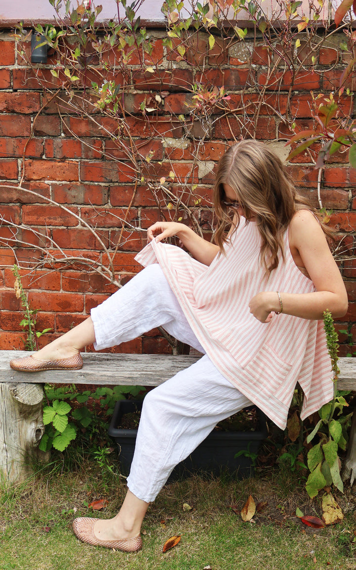Ella Linen Mix Pocket Top | Stripe | Pink