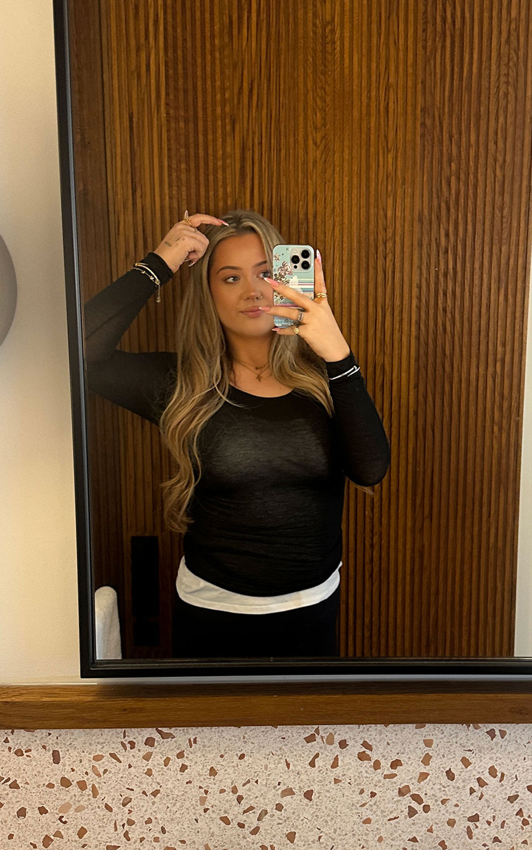 Cashmere Mix Layer Top  | Black