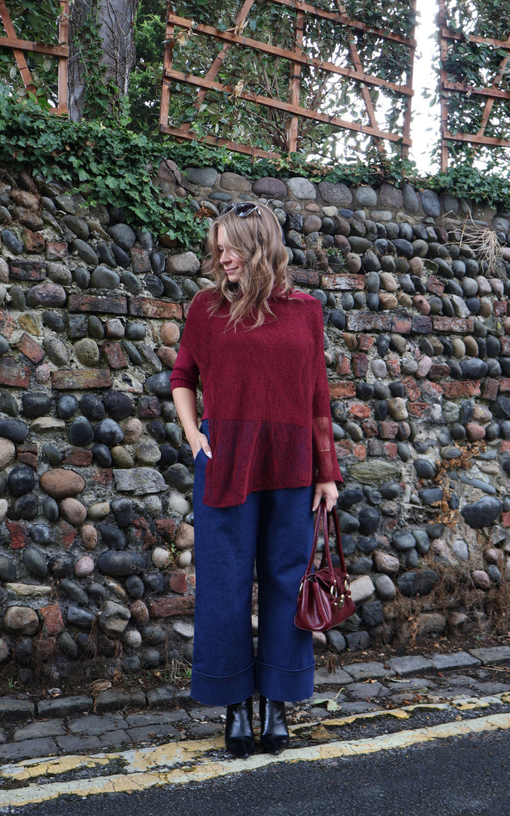 Fine Knit Poncho | Wine
