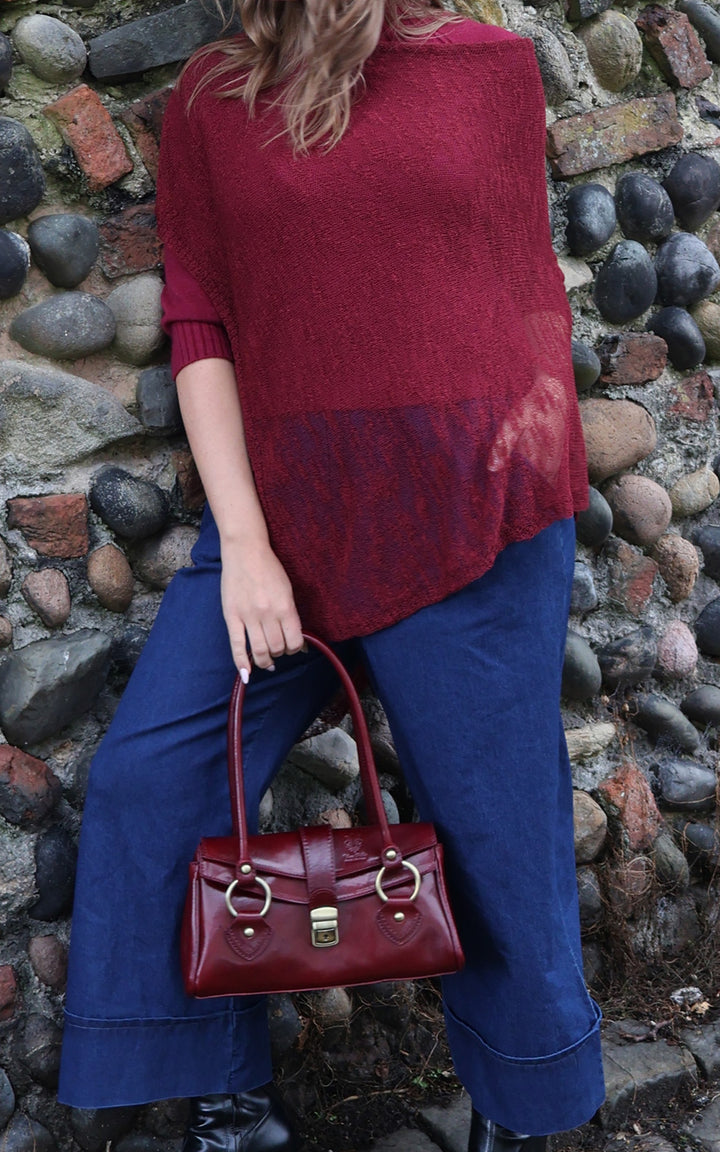 Fine Knit Poncho | Wine