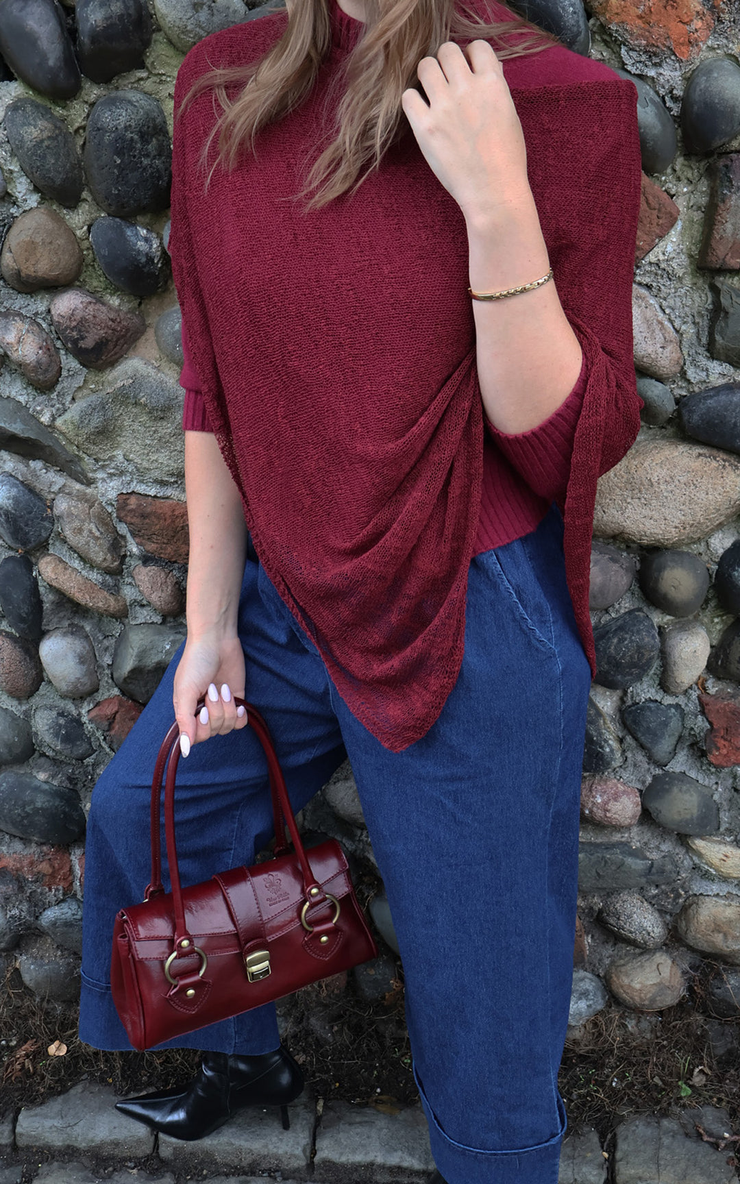 Fine Knit Poncho | Wine