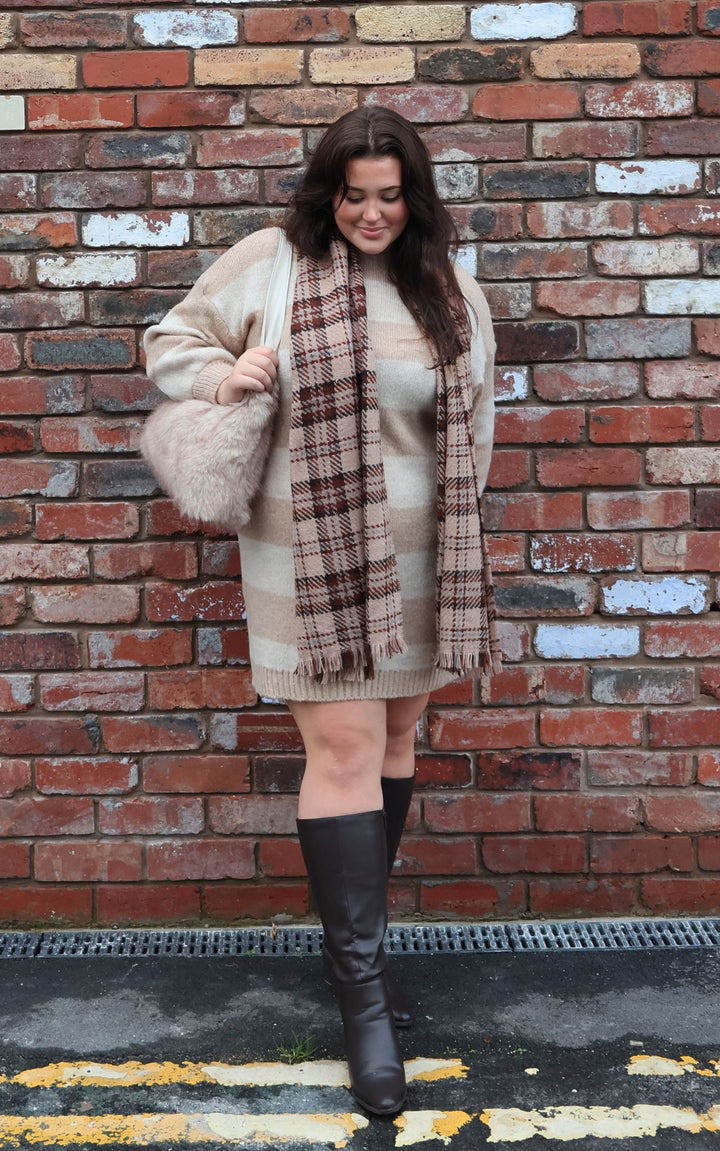 Striped Knitted Dress | Oat & Beige