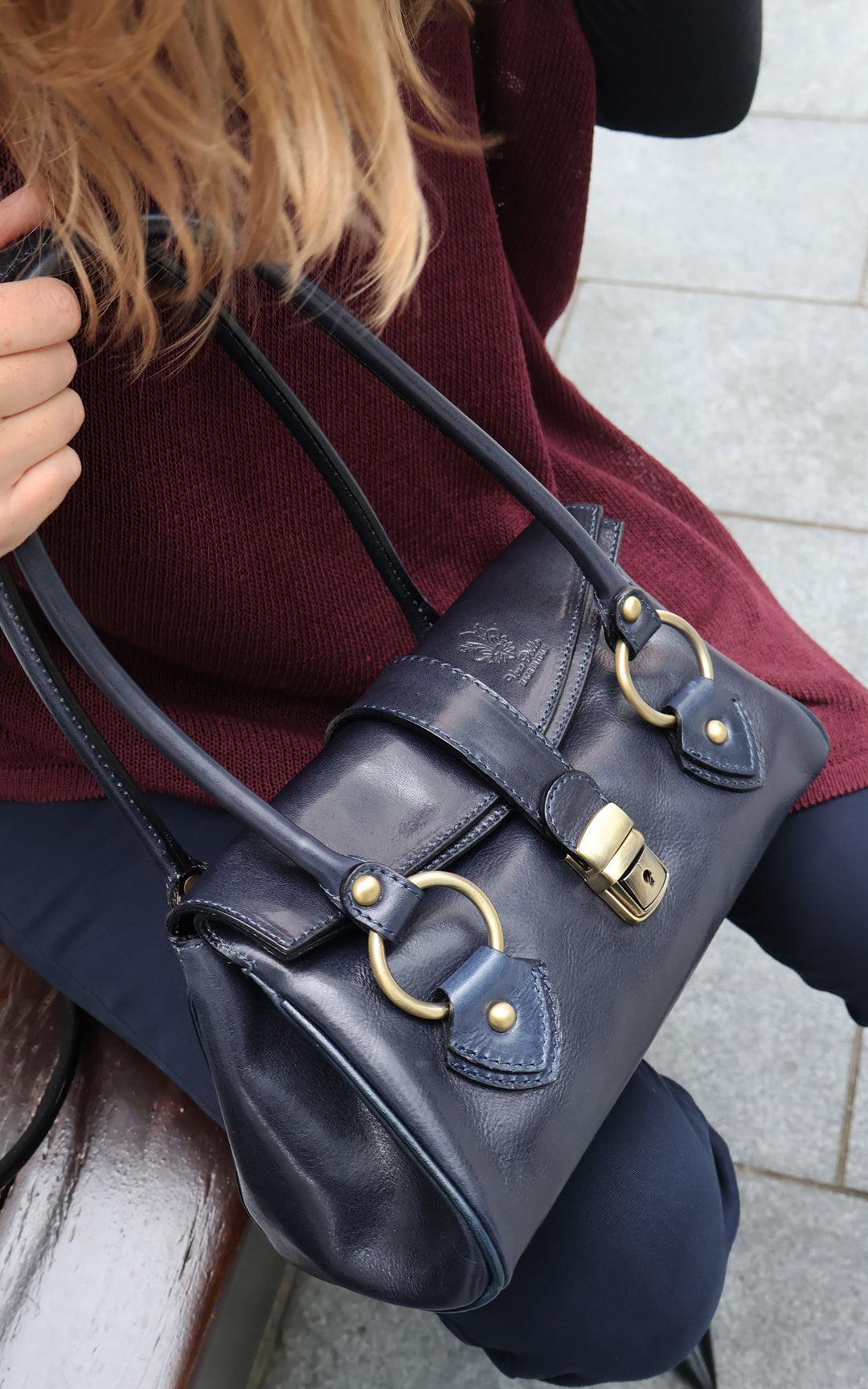 Leather Handbag | Navy