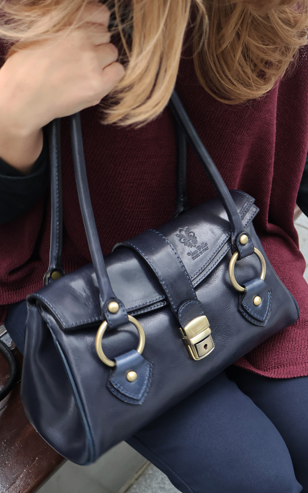 Leather Handbag | Navy