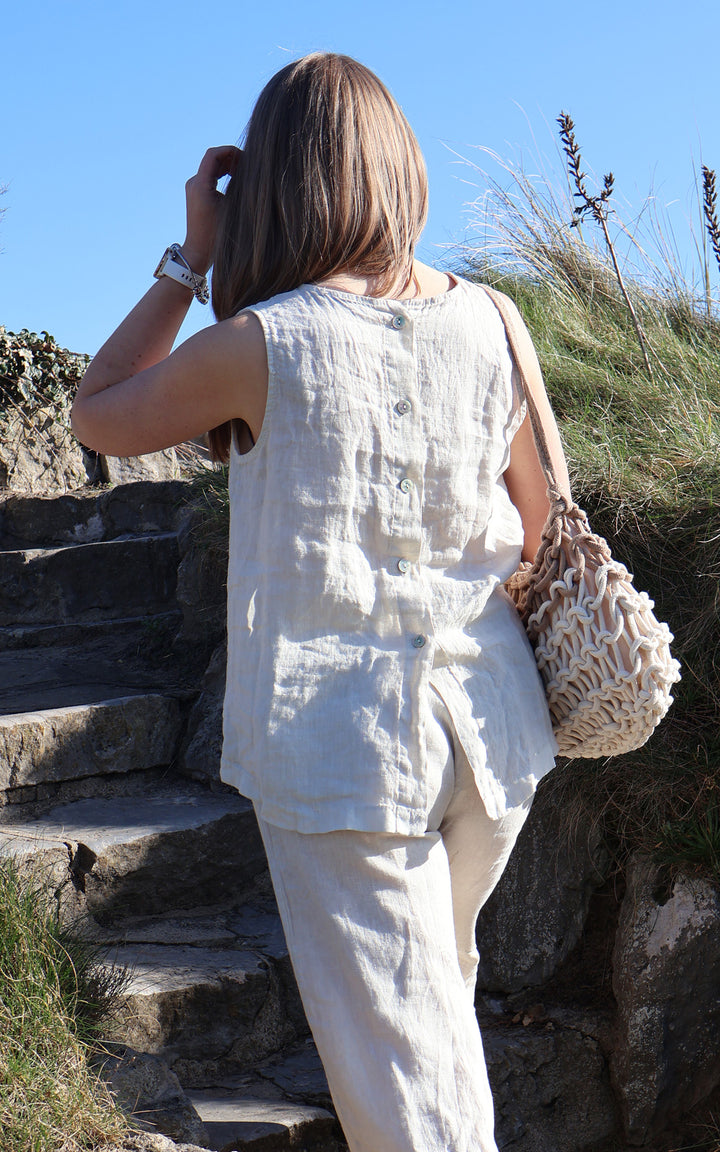 Palma Linen Button Vest | Beige