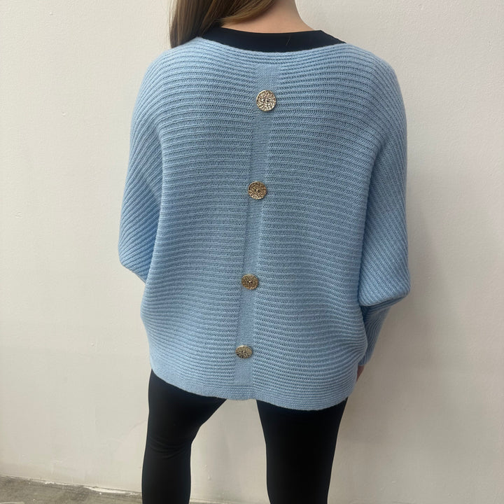 *PRE-ORDER* Batwing Button Back | Baby Blue