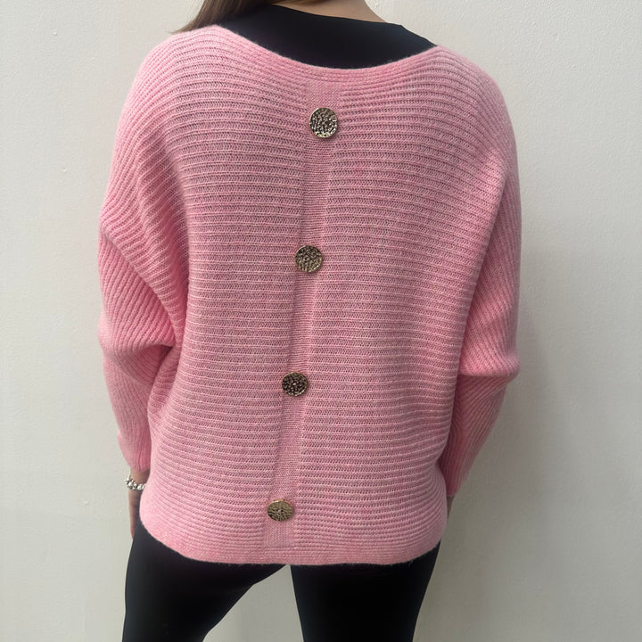 *PRE-ORDER* Batwing Button Back | Baby Pink