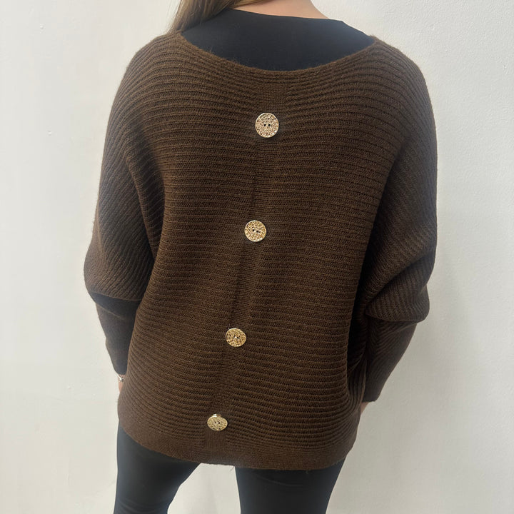 *PRE-ORDER* Batwing Button Back | Chocolate