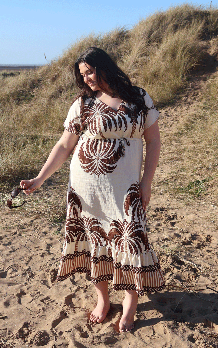 Palma Palm Drawstring Dress | Chocolate