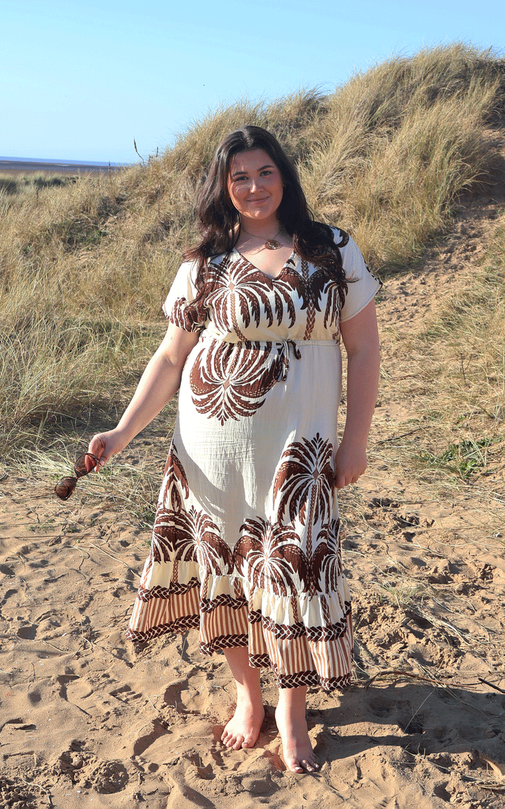 Palma Palm Drawstring Dress | Chocolate