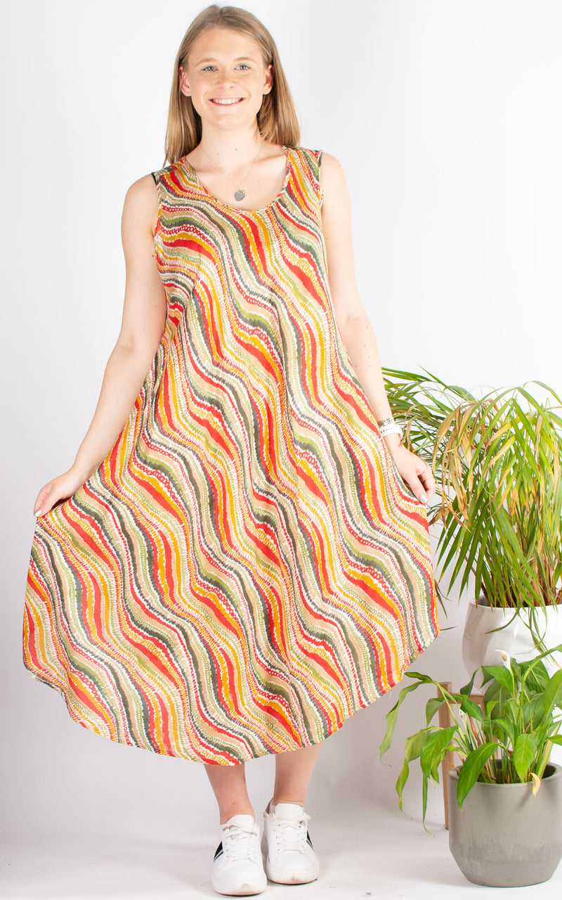 India Cover Up Dress | Multicolour Waves | Beige