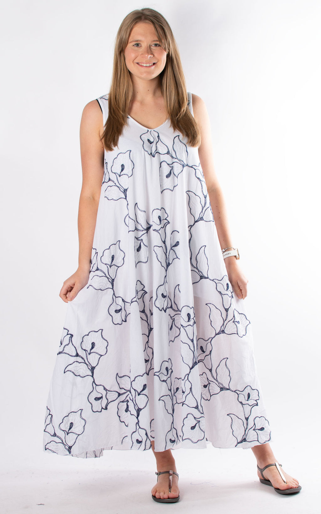 Isobel Sleeveless Dress | White & Navy