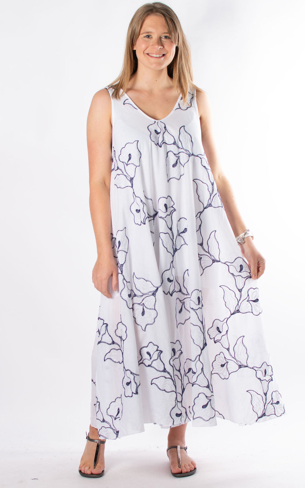 Isobel Sleeveless Dress | White & Navy