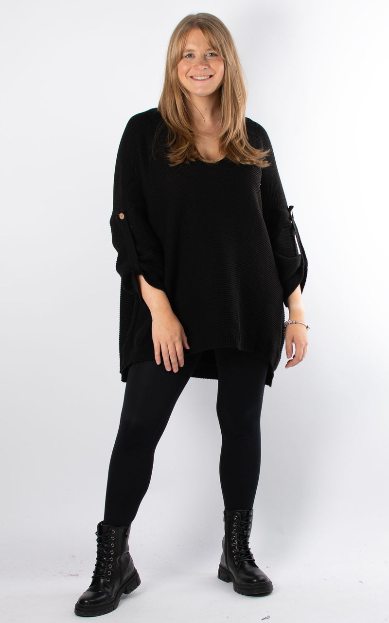 Janet Button Sleeve Knit | Black