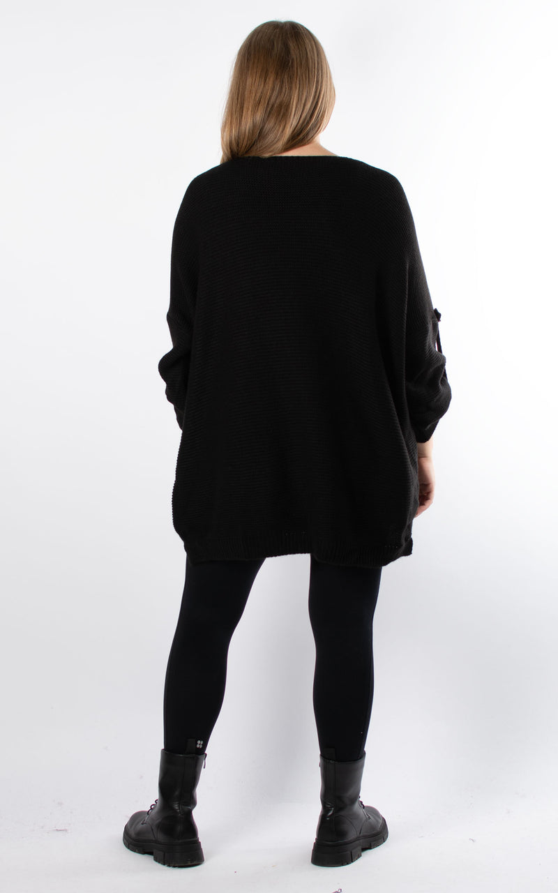 Janet Button Sleeve Knit | Black