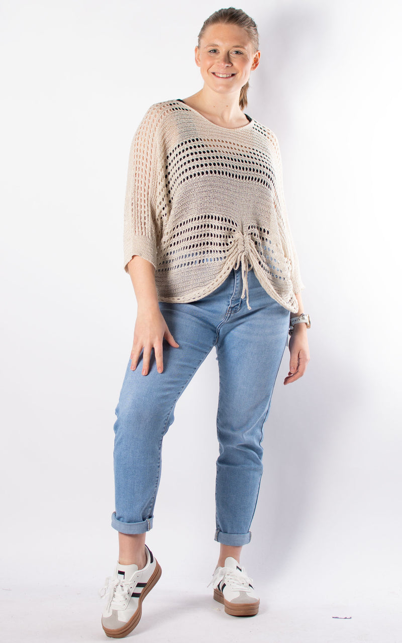 Janie Ruched Net Jumper | Beige
