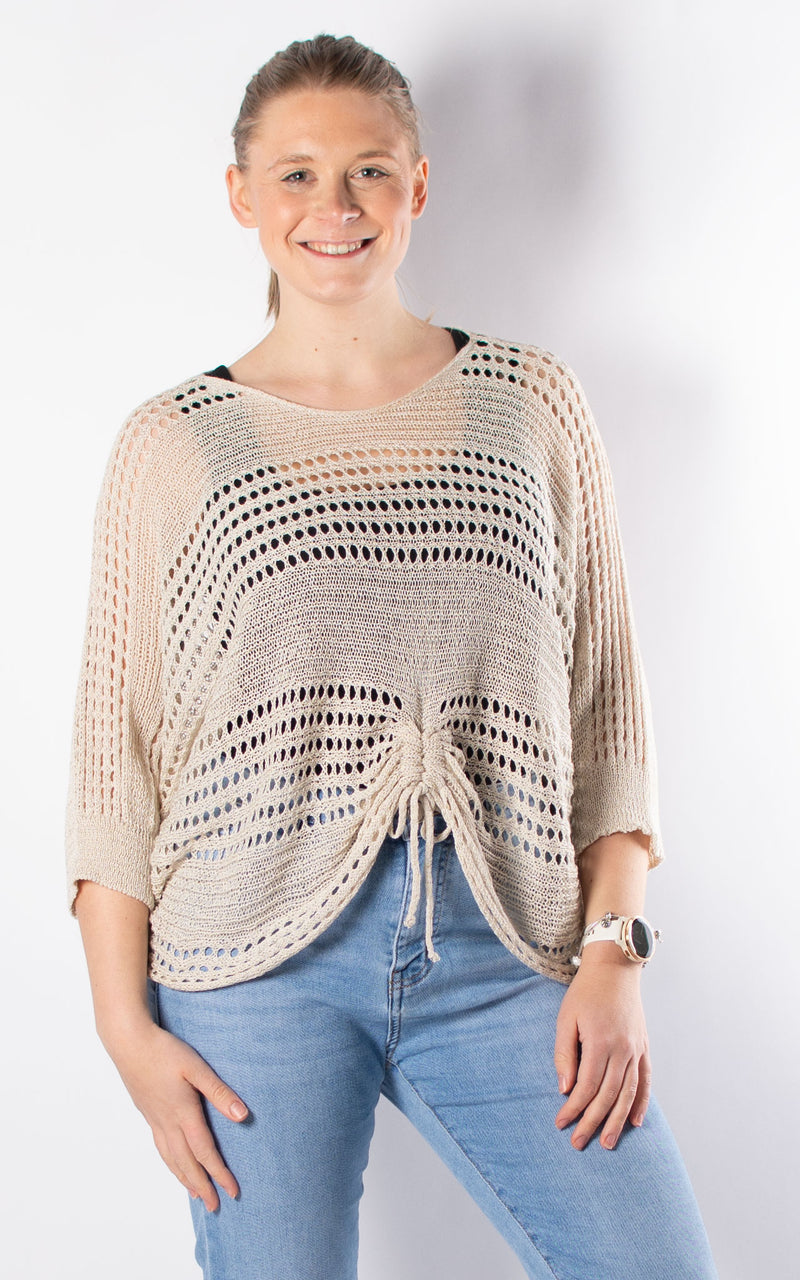 Janie Ruched Net Jumper | Beige