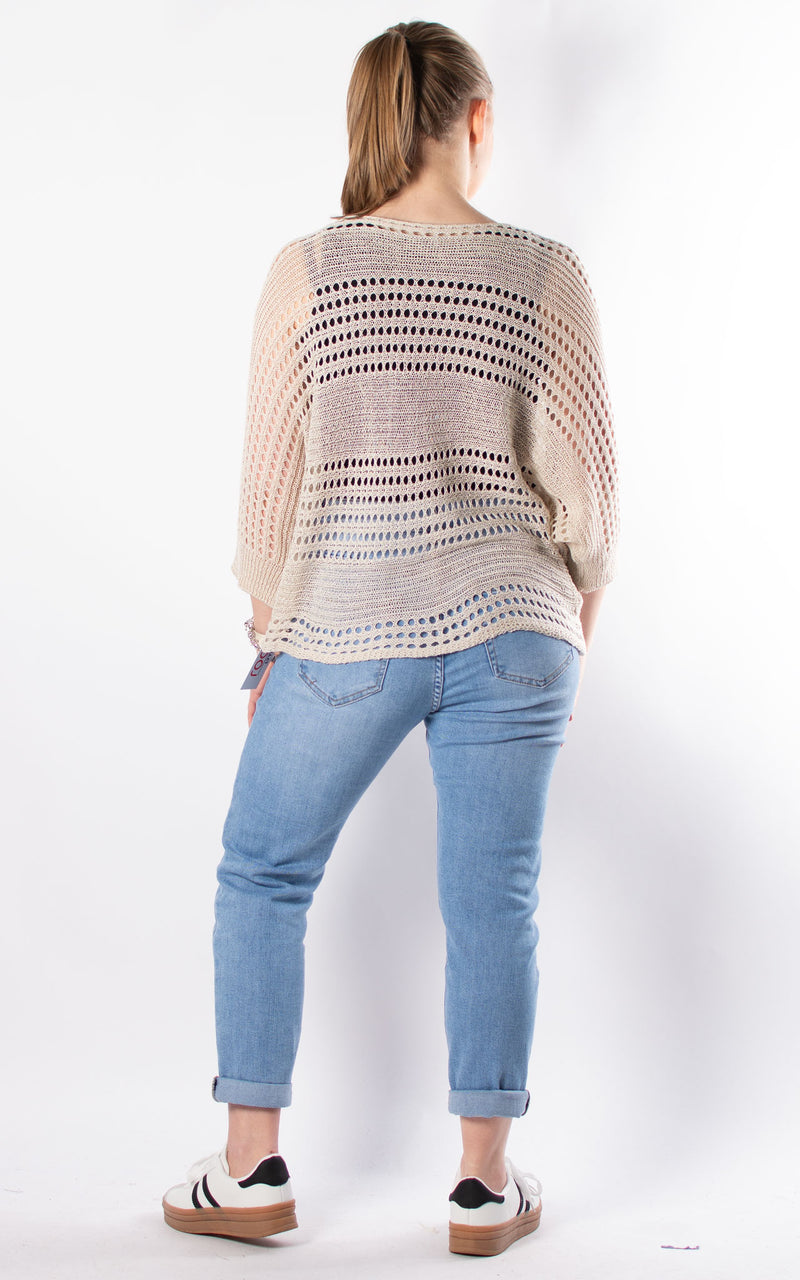 Janie Ruched Net Jumper | Beige