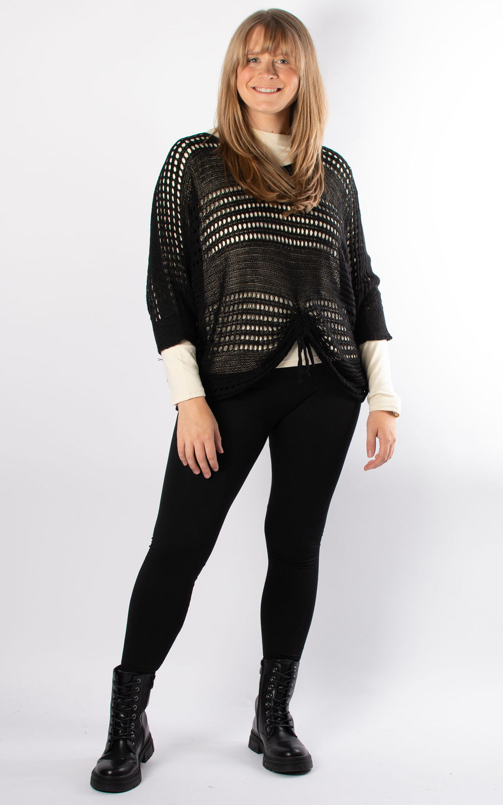 Janie Ruched Net Jumper | Black