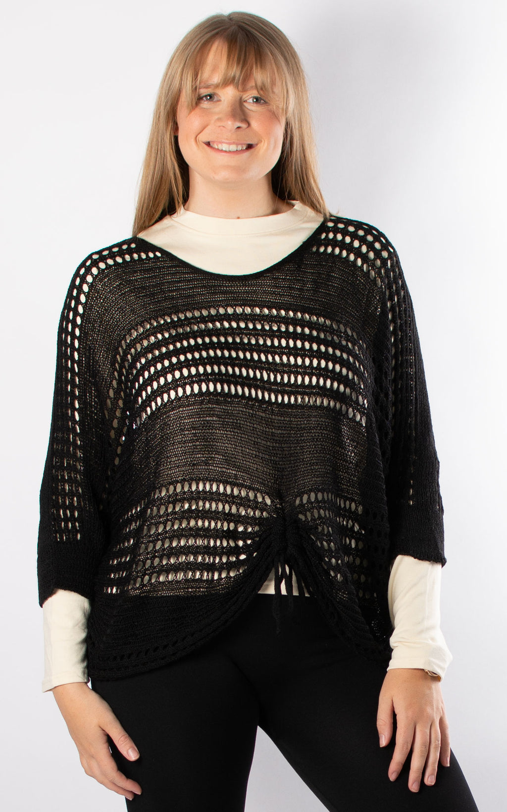 Janie Ruched Net Jumper | Black