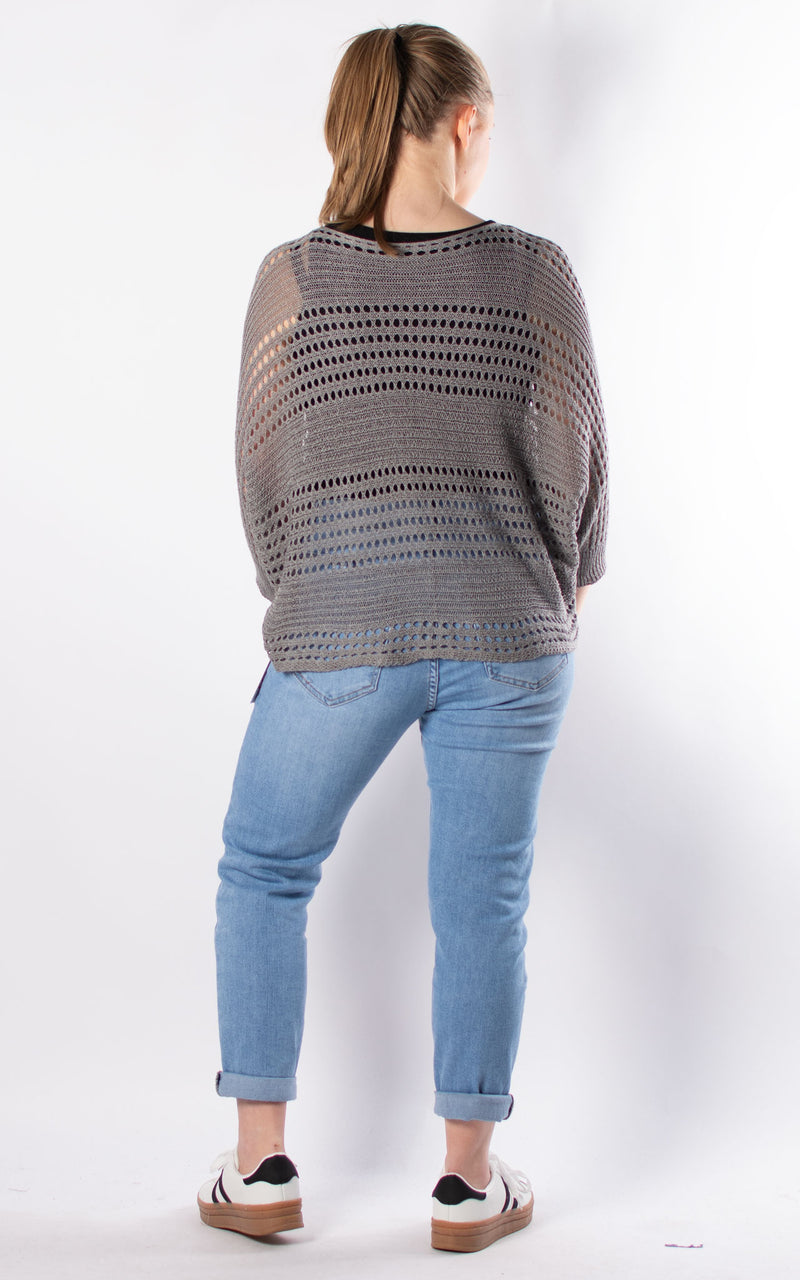 Janie Ruched Net Jumper | Dark Grey