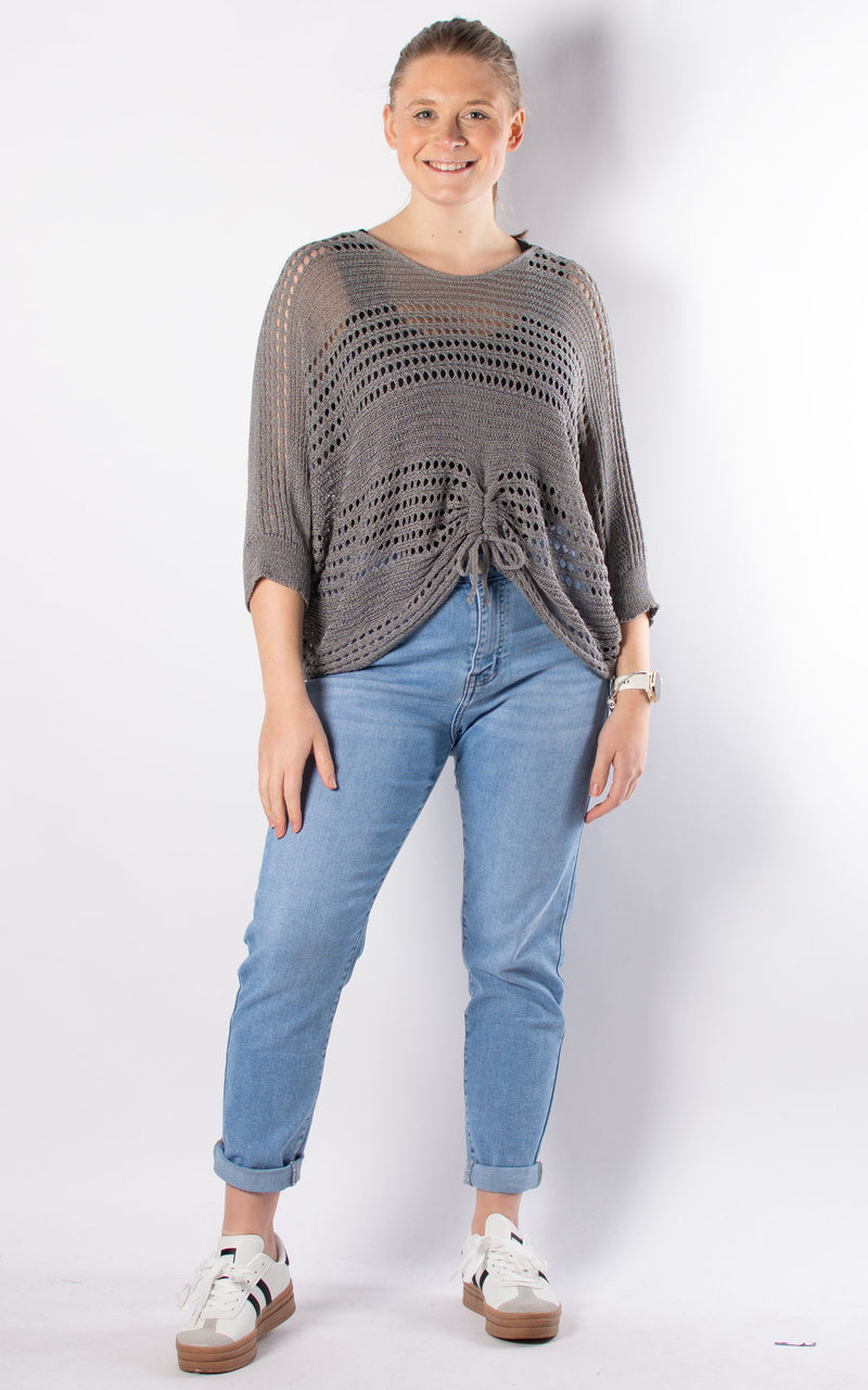 Janie Ruched Net Jumper | Dark Grey
