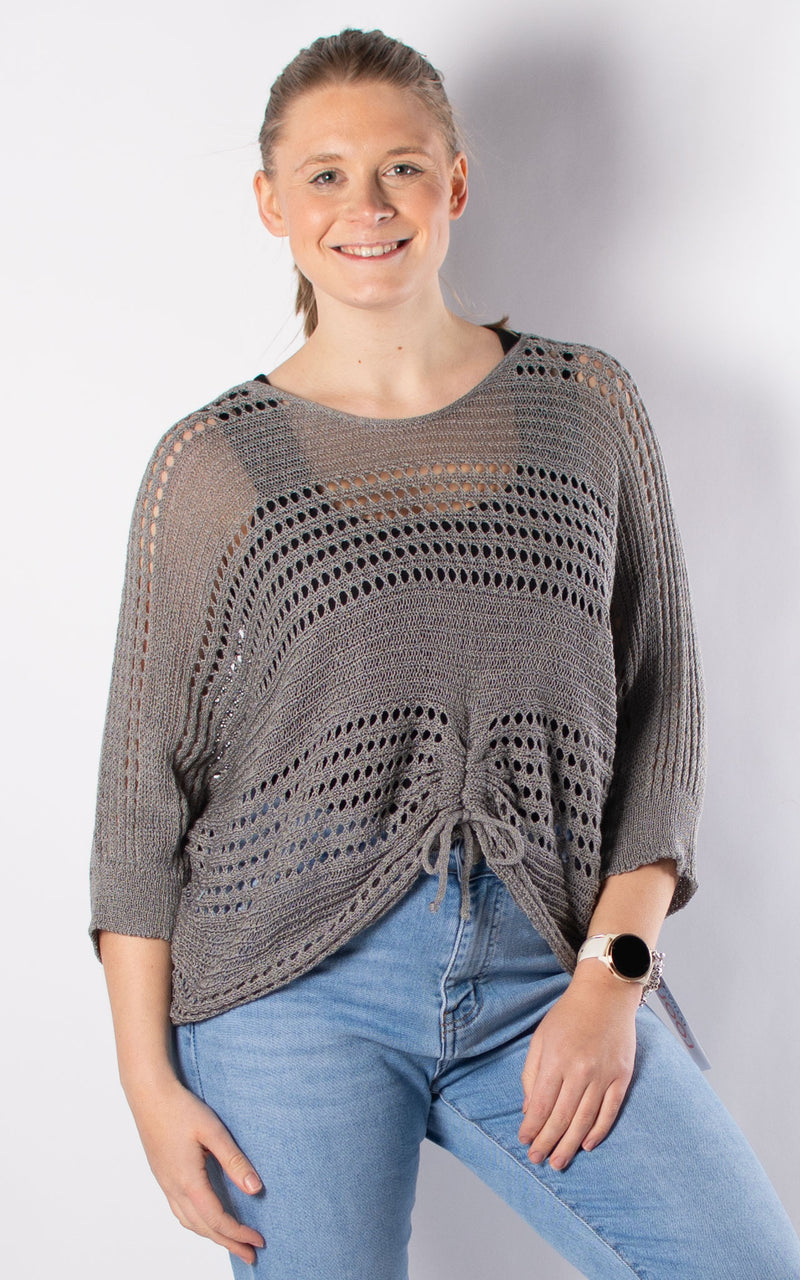 Janie Ruched Net Jumper | Dark Grey