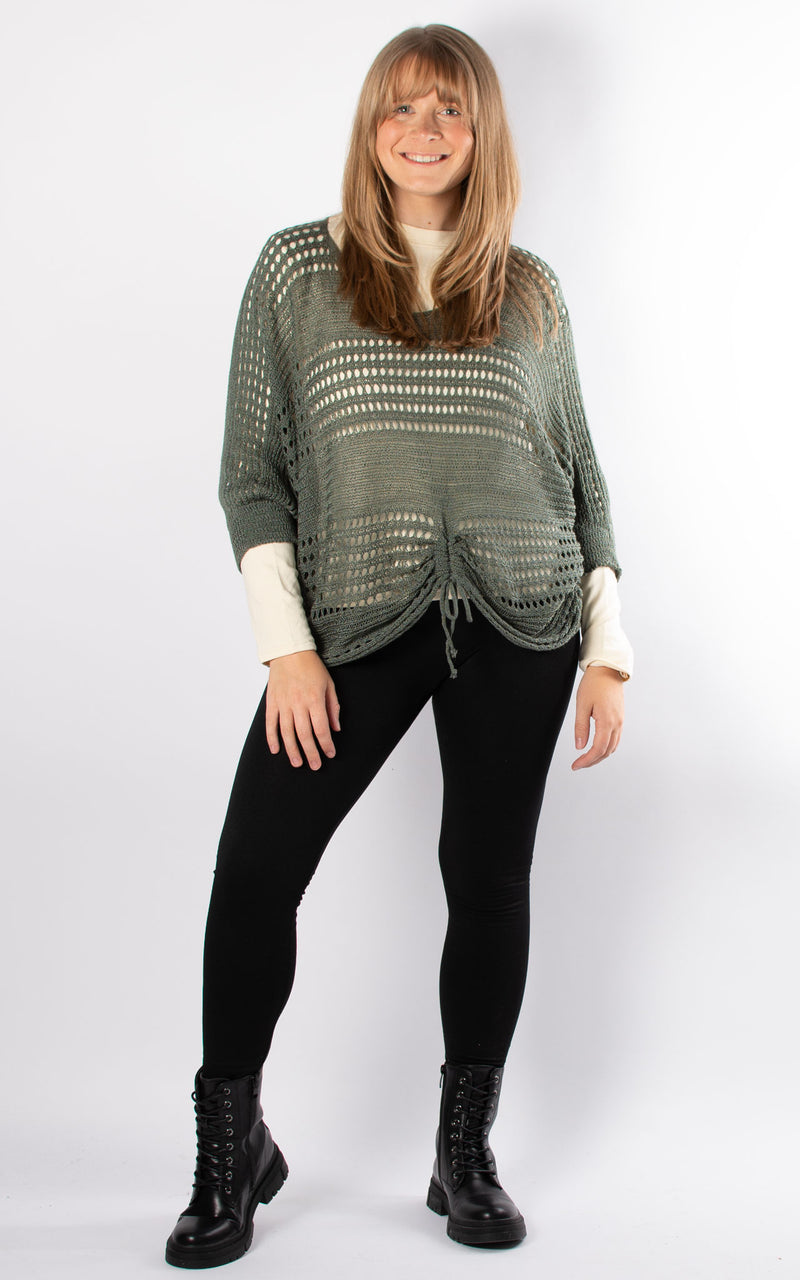 Janie Ruched Net Jumper | Khaki