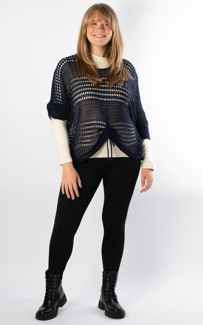 Janie Ruched Net Jumper | Navy