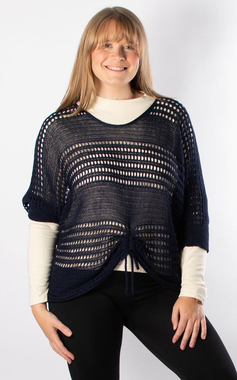 Janie Ruched Net Jumper | Navy
