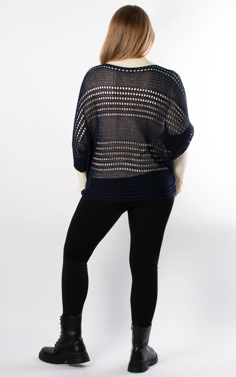 Janie Ruched Net Jumper | Navy