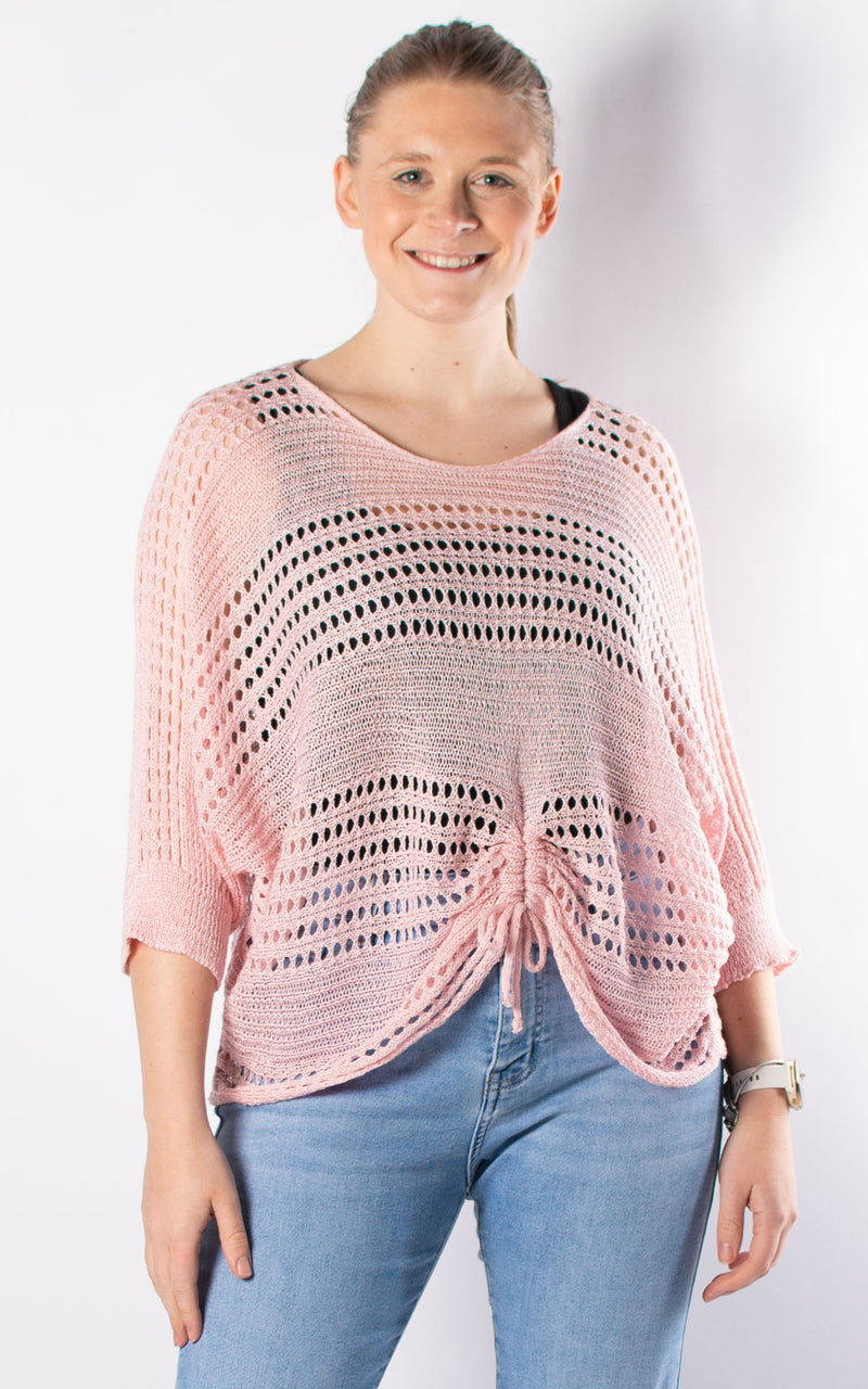 Janie Ruched Net Jumper | Pale Pink