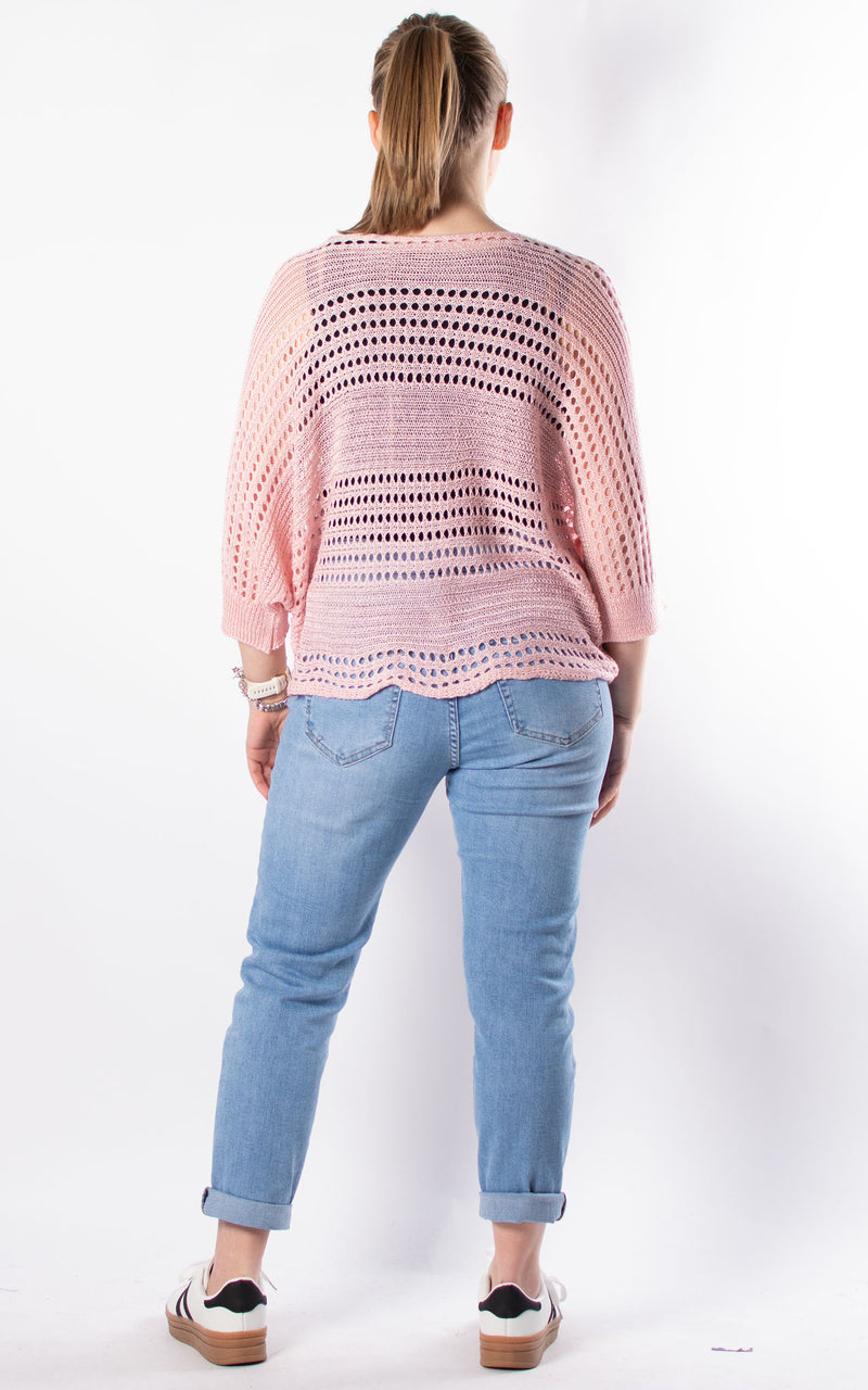 Janie Ruched Net Jumper | Pale Pink