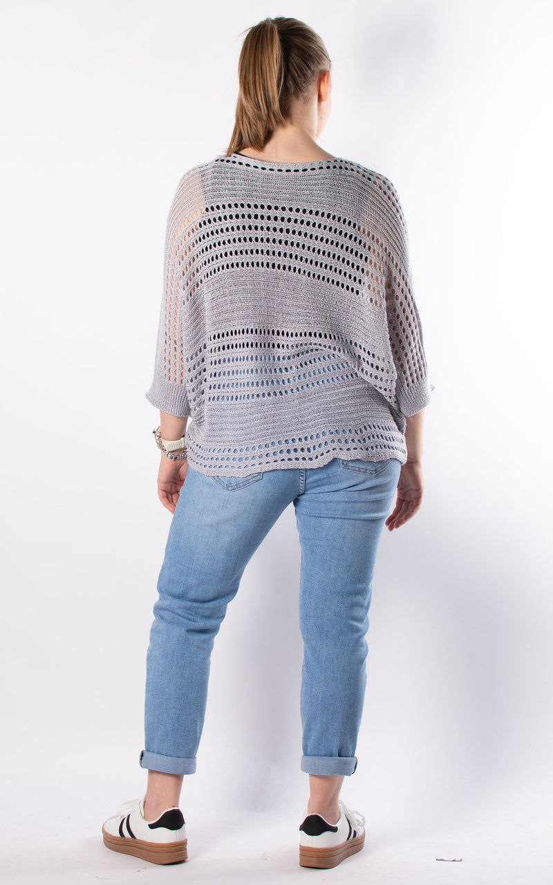 Janie Ruched Net Jumper | Silver
