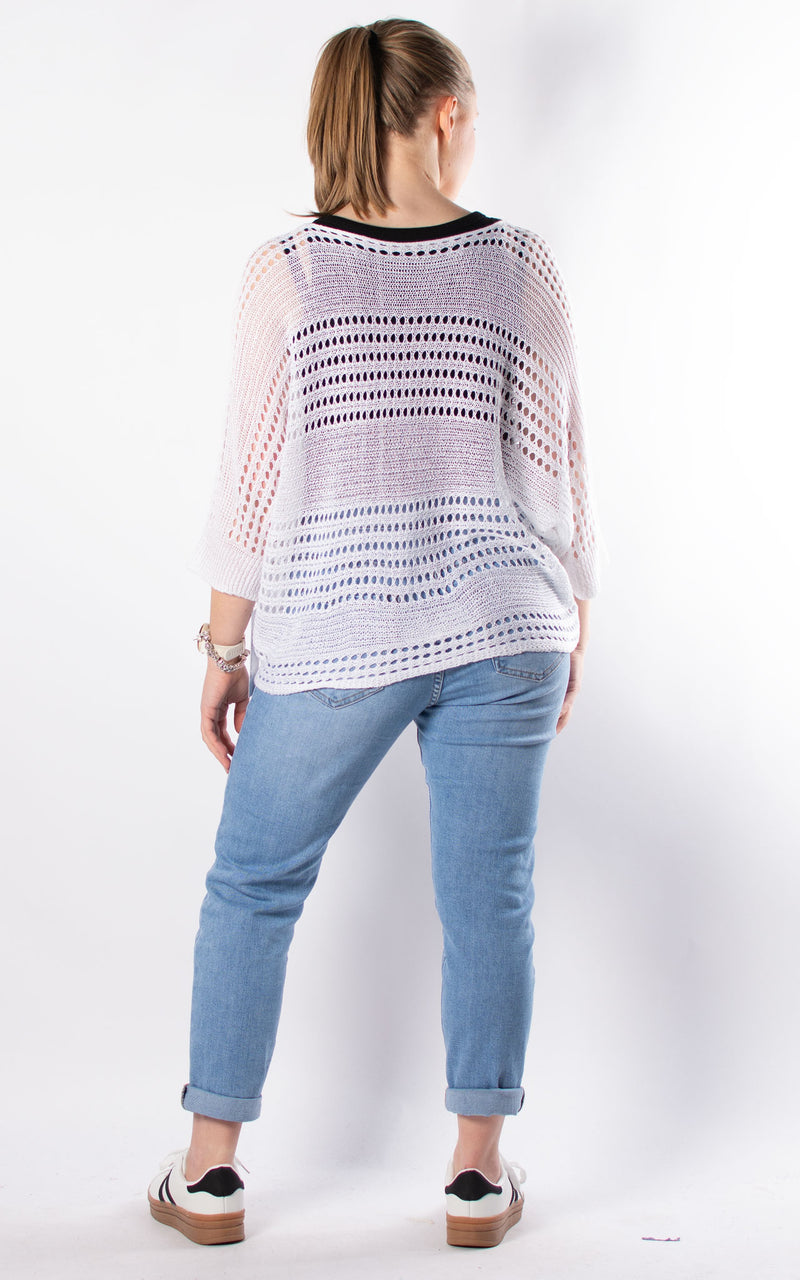 Janie Ruched Net Jumper | White