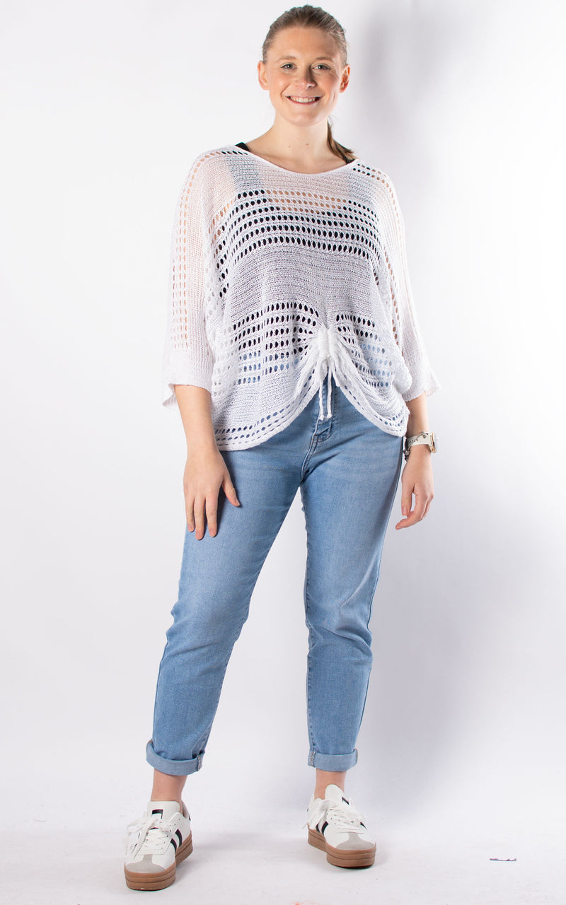 Janie Ruched Net Jumper | White
