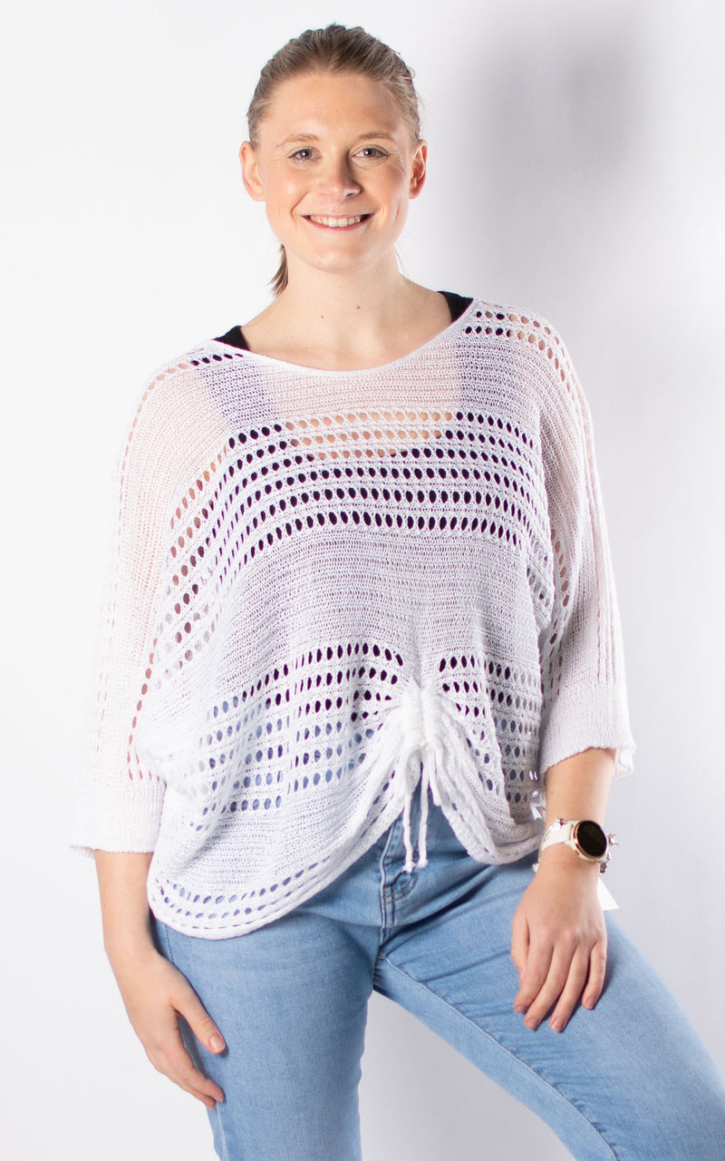Janie Ruched Net Jumper | White