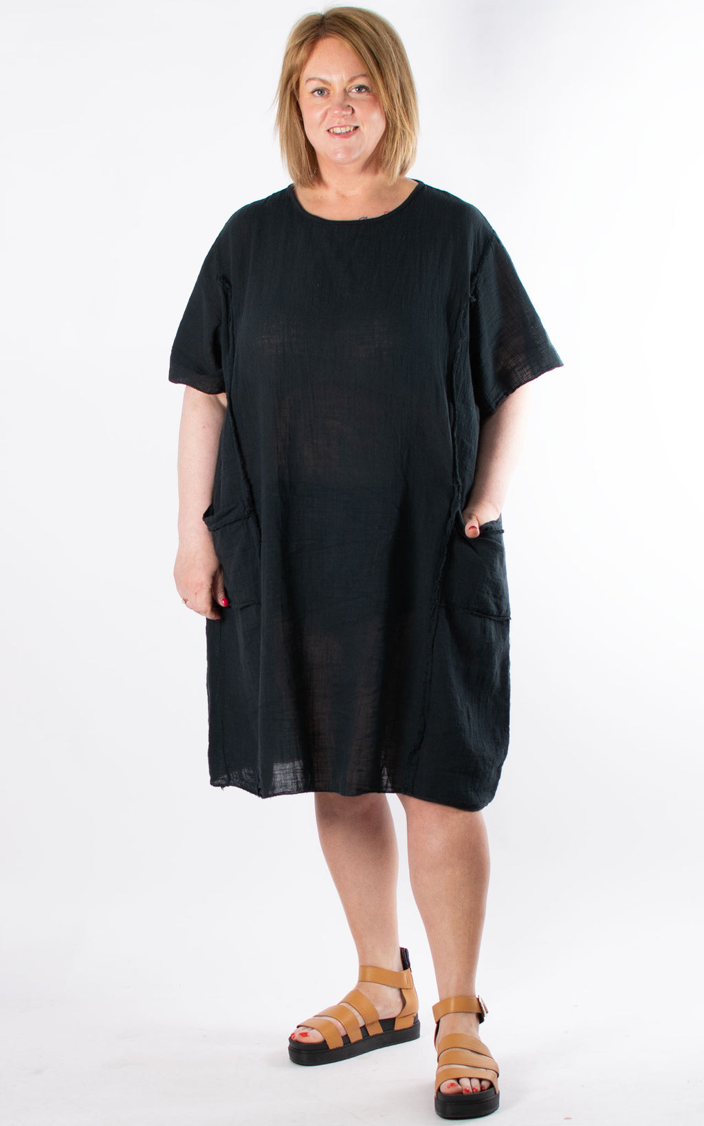Jasmine Raw Edge Pocket Dress | Black