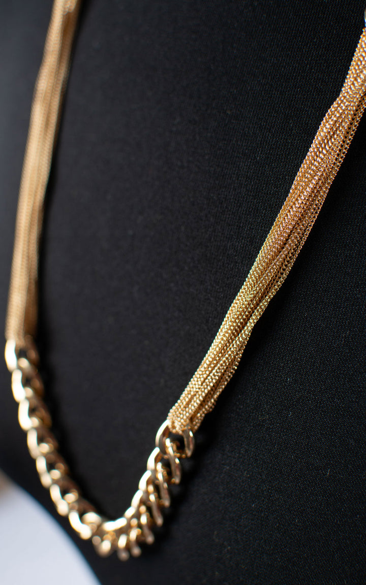 Jet Necklace | Two Chains | Long | Gold