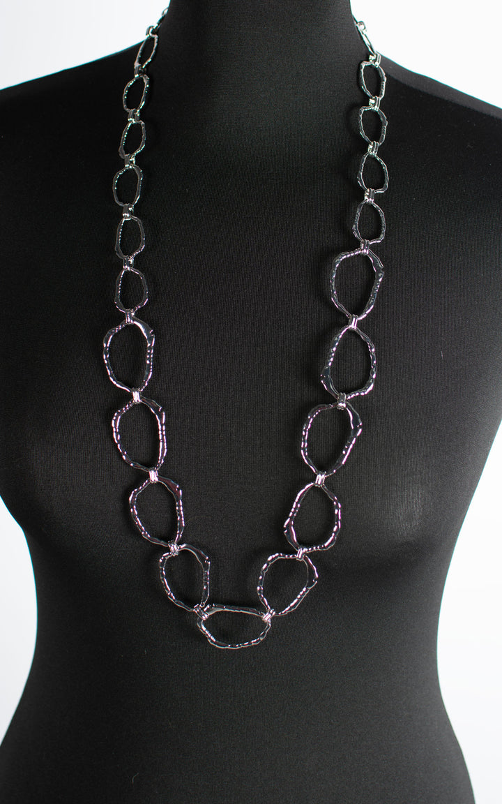 Jet Necklace | Abstract Chain | Long | Silver
