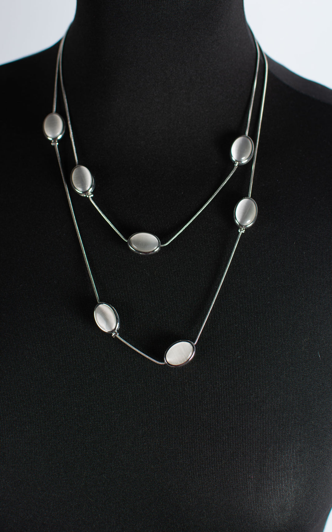Jet Necklace | Glass Drop | Silver