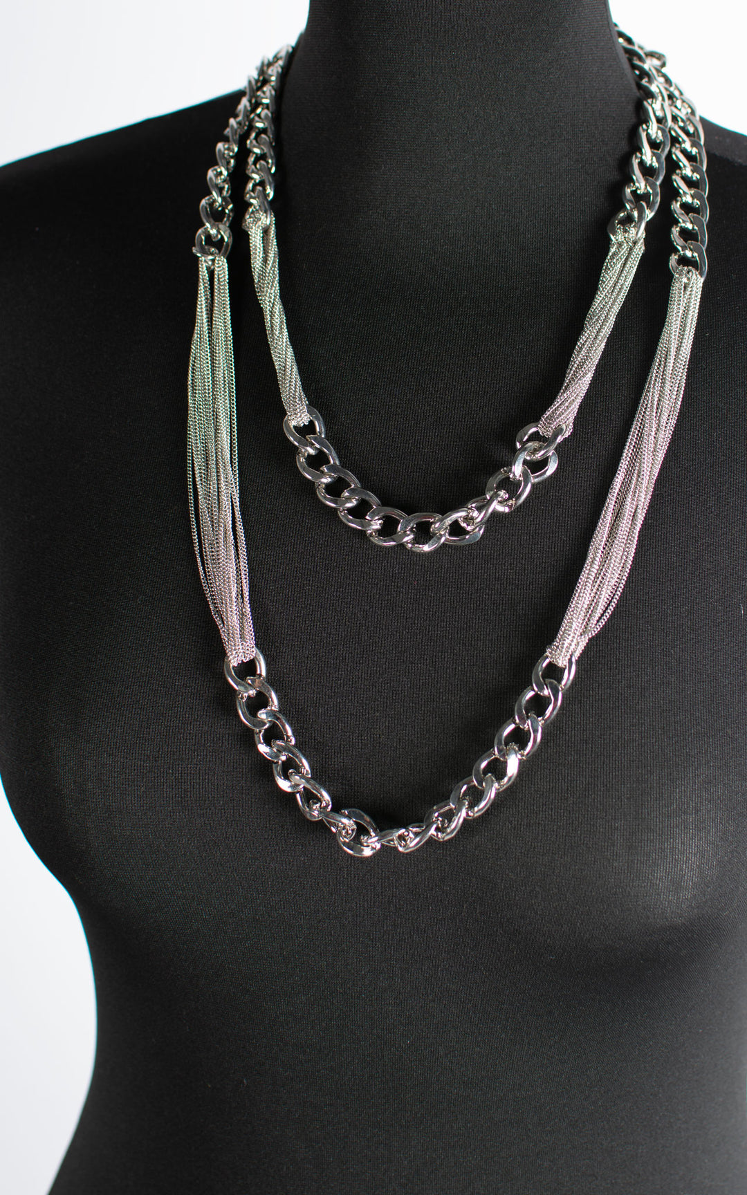 Jet Necklace | Two Chains | Short | Silver