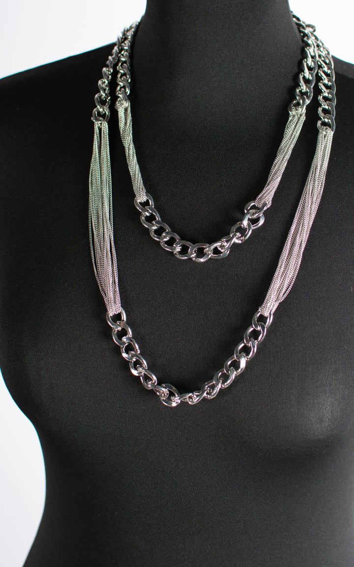 Jet Necklace | Two Chains | Short | Silver