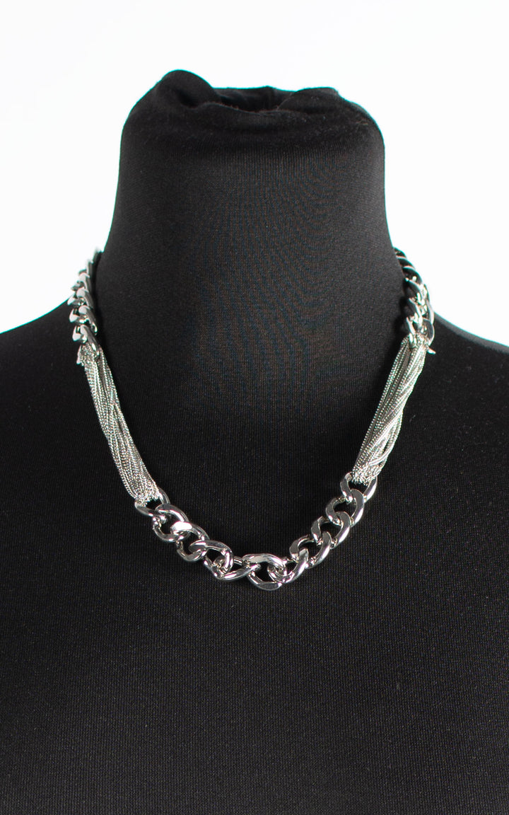 Jet Necklace | Two Chains | Short | Silver