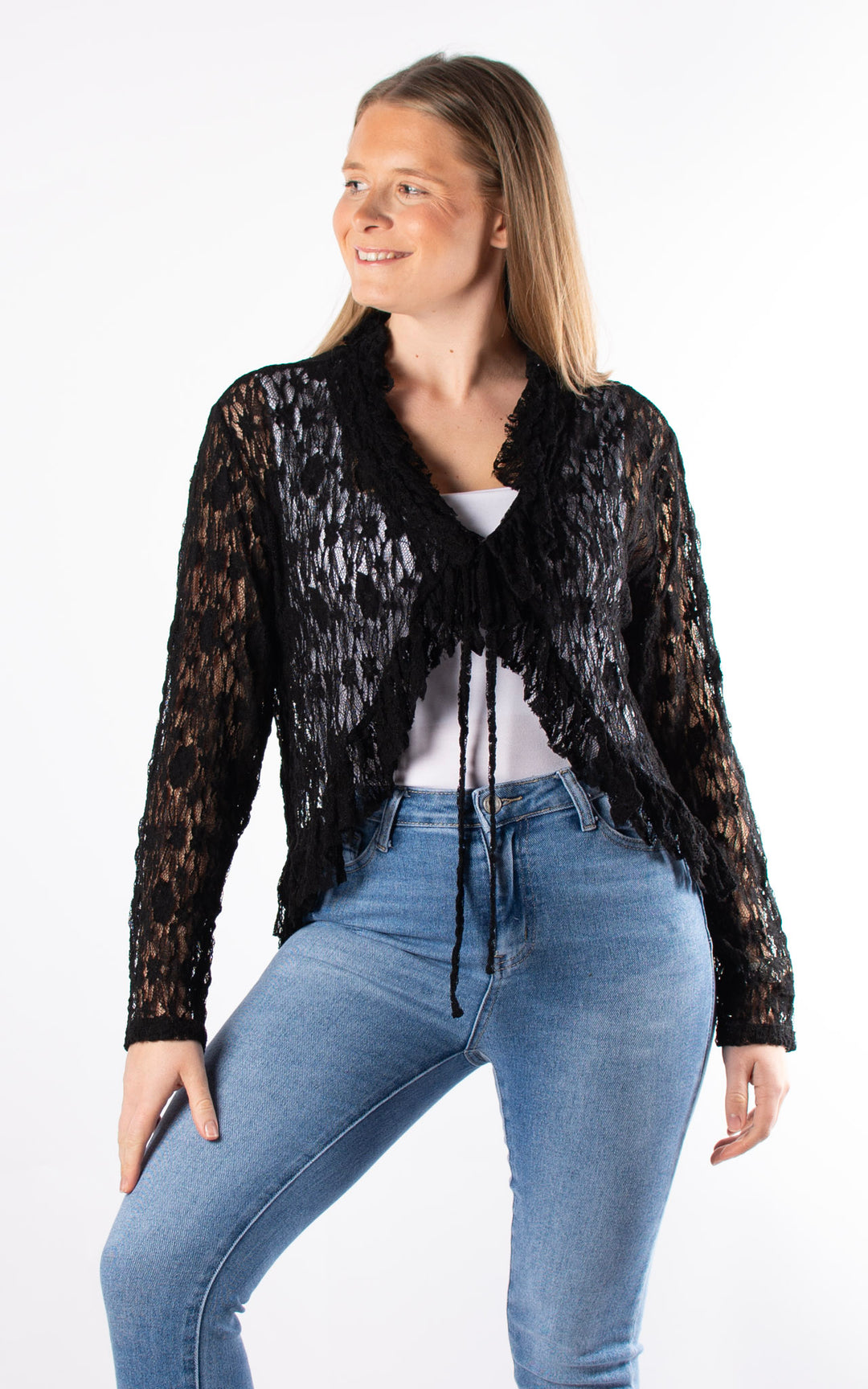 Juliet Frill Lace Cardigan| Black