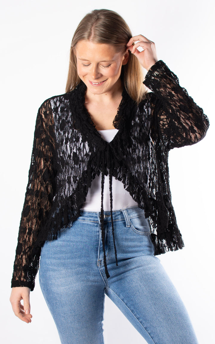 Juliet Frill Lace Cardigan| Black