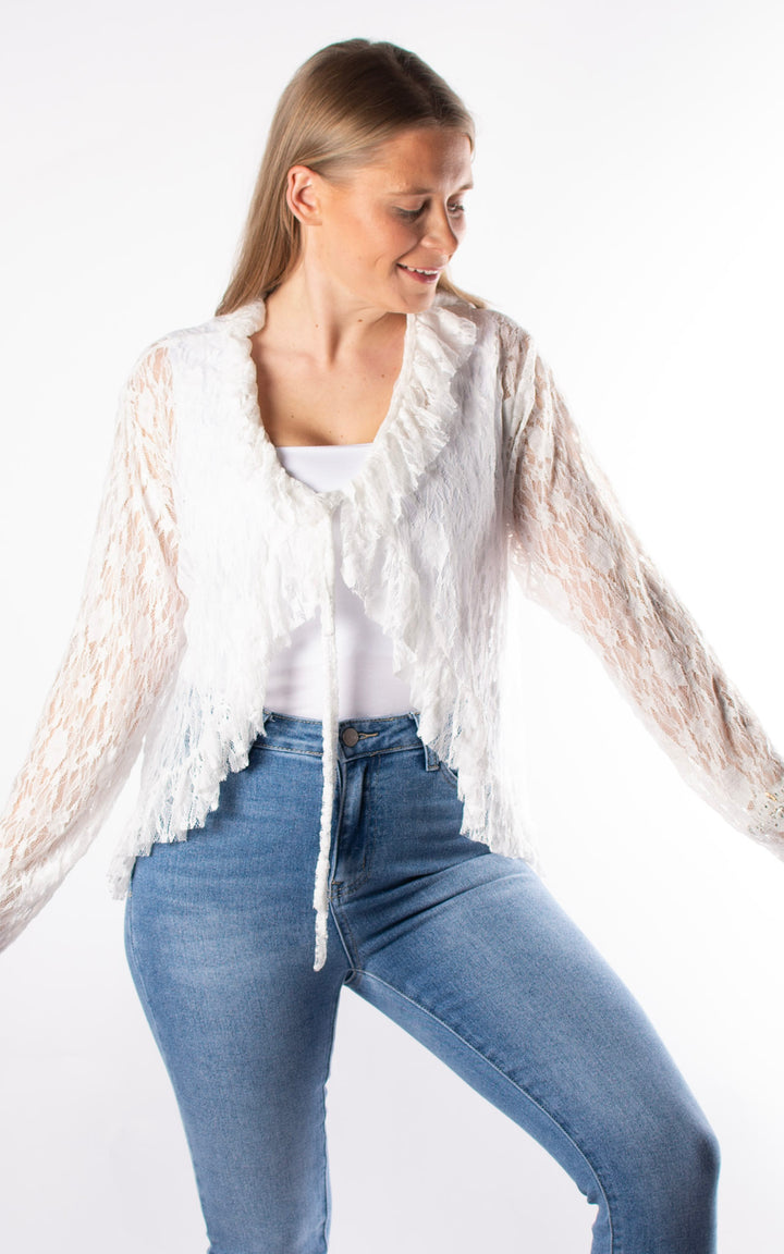 Juliet Frill Lace Cardigan| White