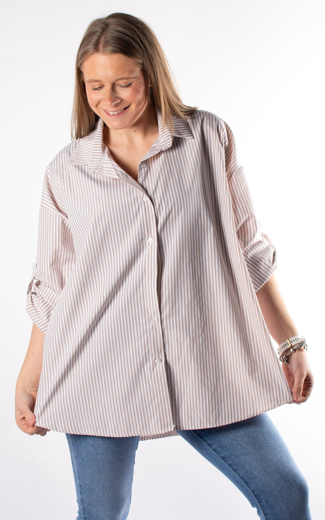 Kailani Long Sleeve Shirt | Biscuit and White Stripe