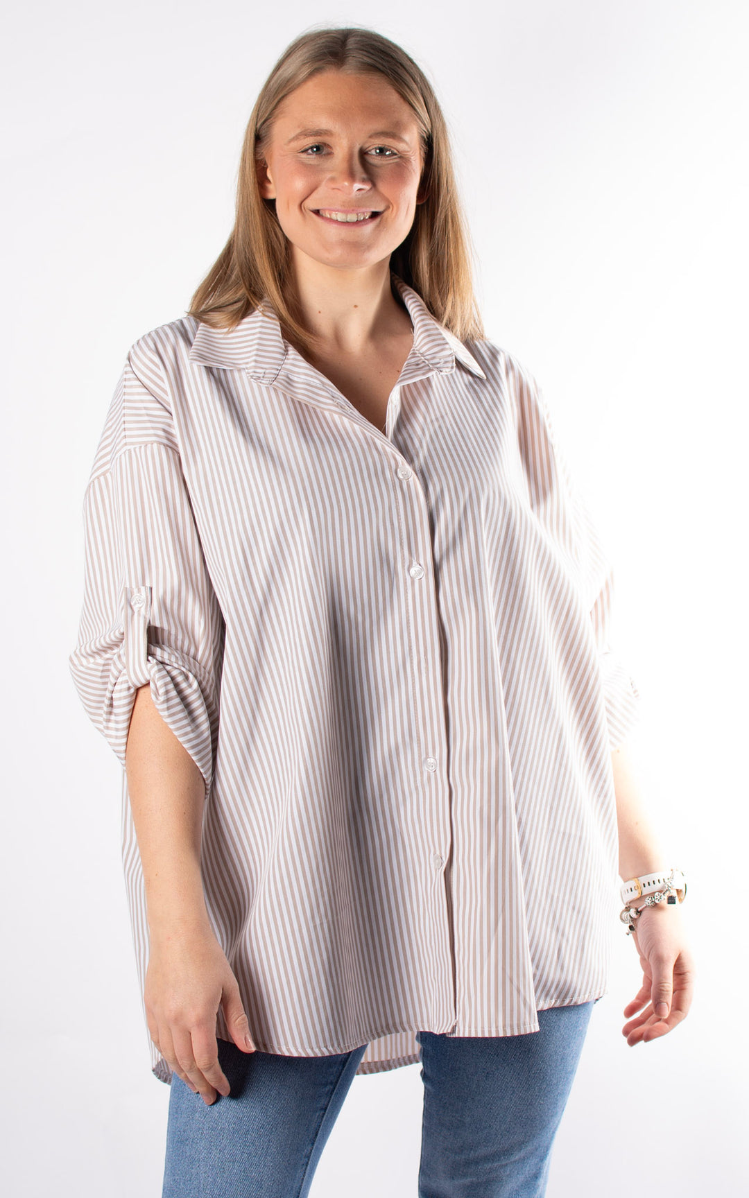 Kailani Long Sleeve Shirt | Biscuit and White Stripe